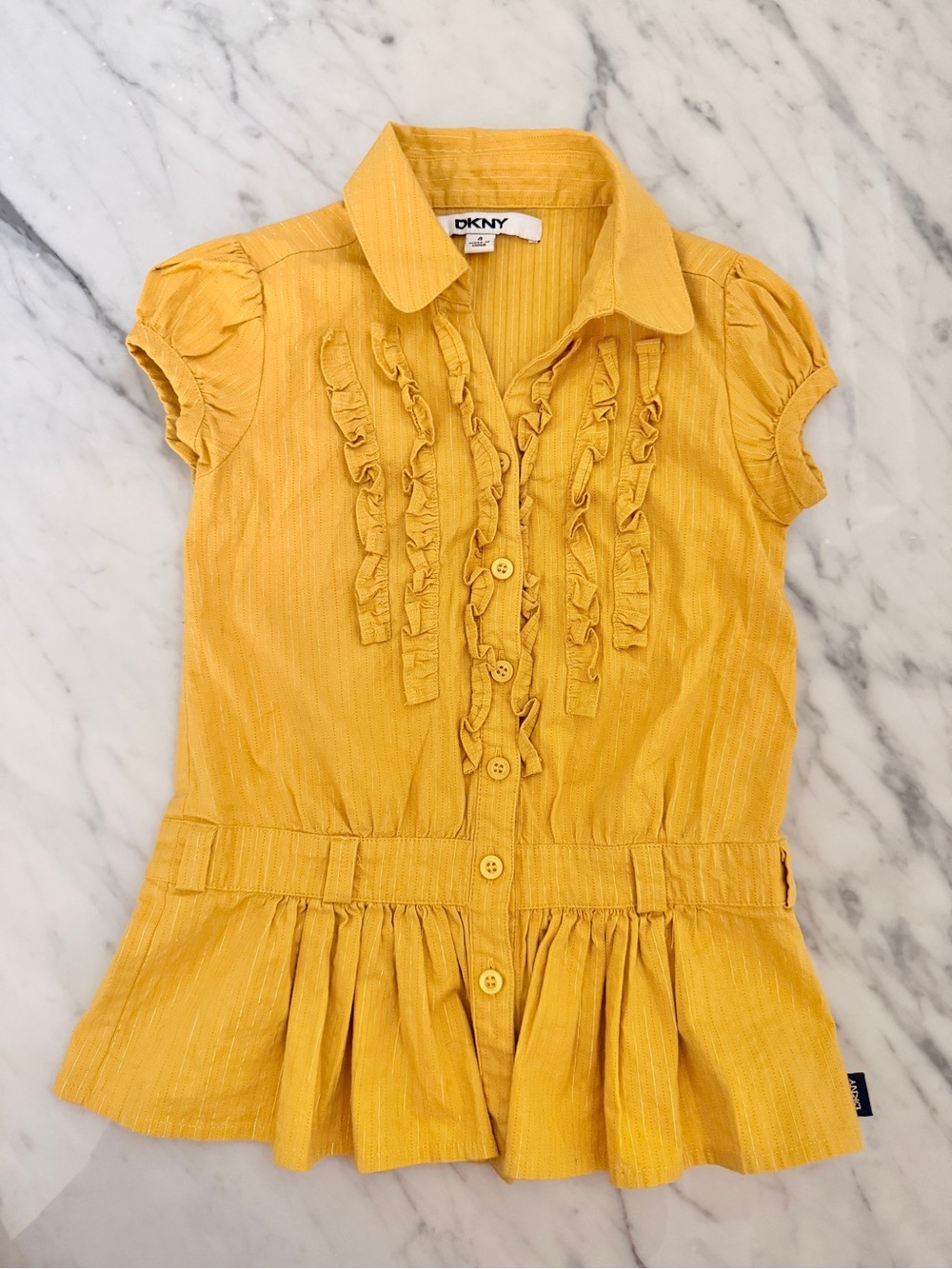 DKNY Girls Yellow Ruffle Button-Front Top Size 4